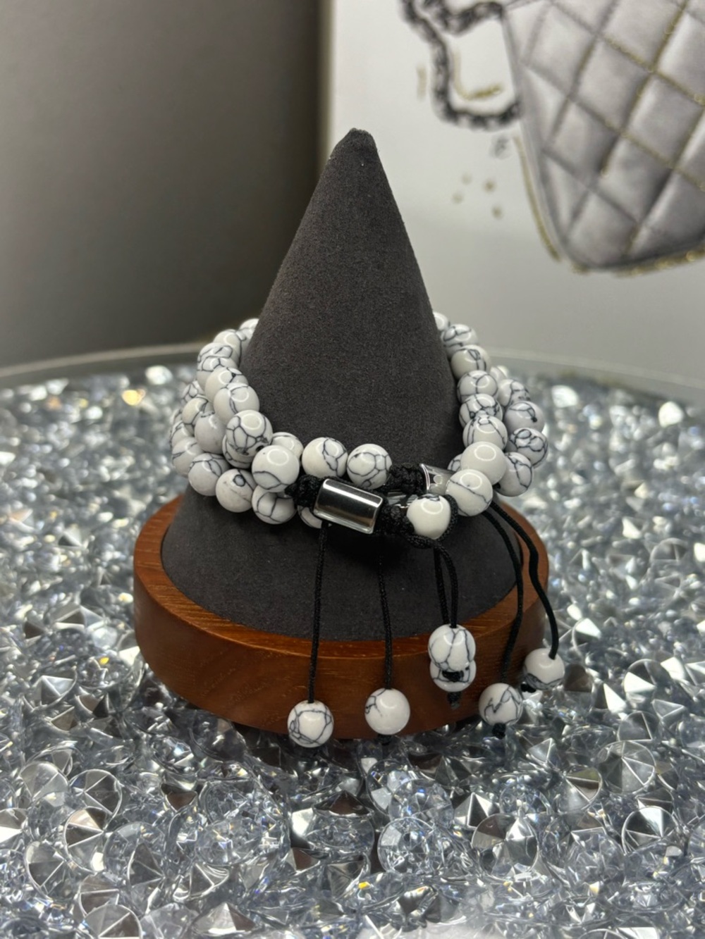 White Howlite Beaded Stretch Bracelet Stack - Picture 6 of 8